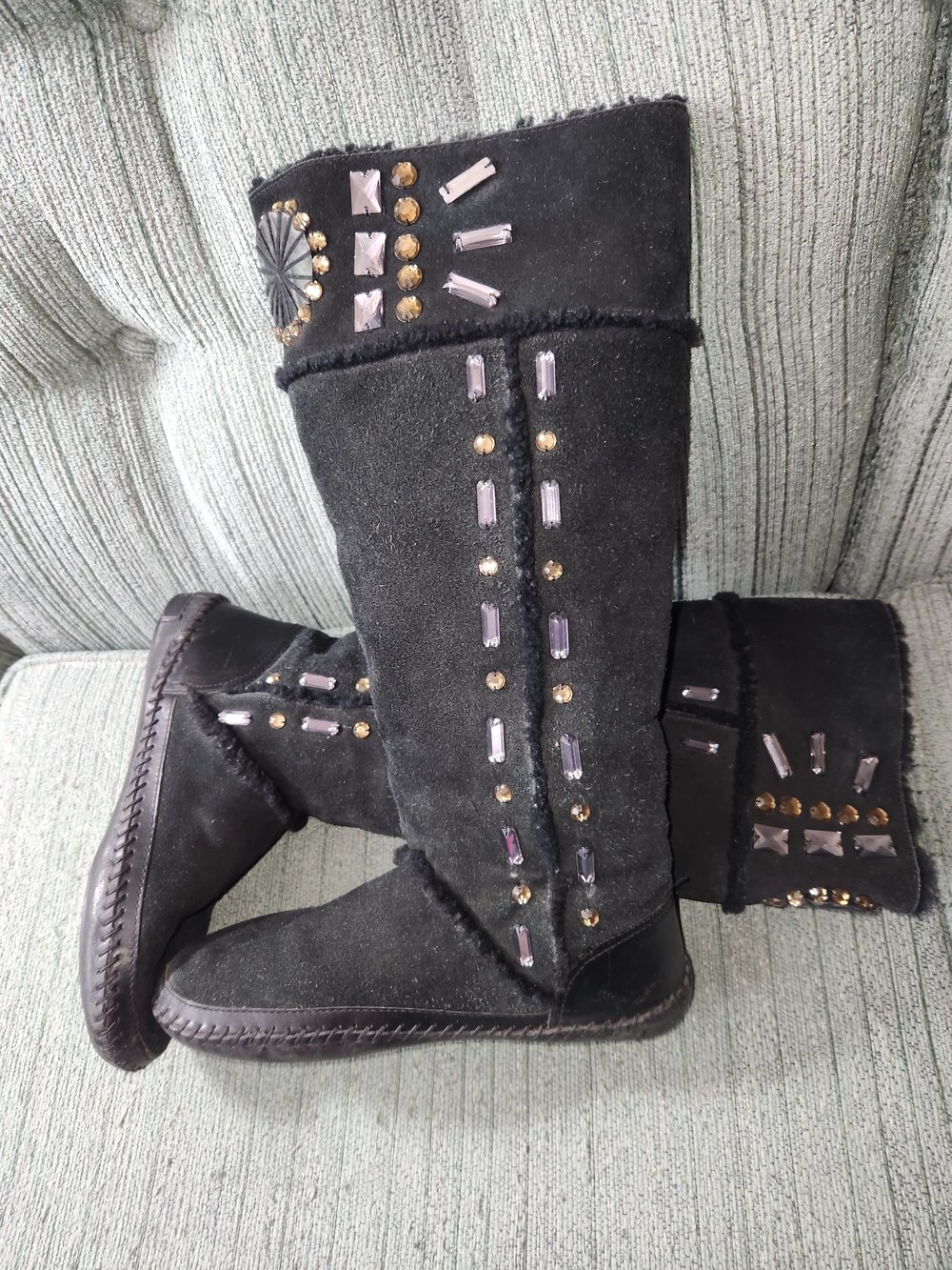 🍉Tory Burch Black Suede Jeweled  Boots